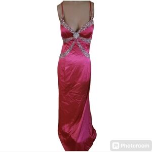 Sean Couture Barbie Pink Long Sequined Beaded Prom Dress Size Small